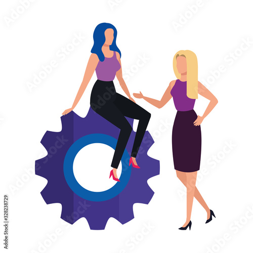 business women with gear isolated icon vector illustration design