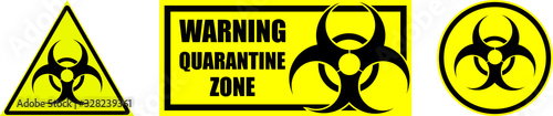 set of yellow biohazard signs and quarantine zones on transparent background