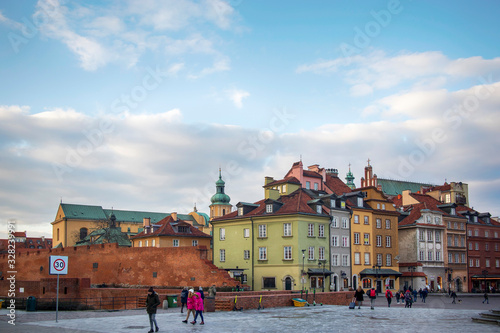 Castle square in Warsaw old town. Colorful houses