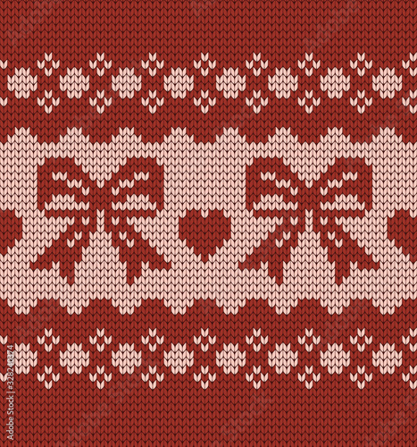 Knitted seamless decorative pattern bows, vector design element.