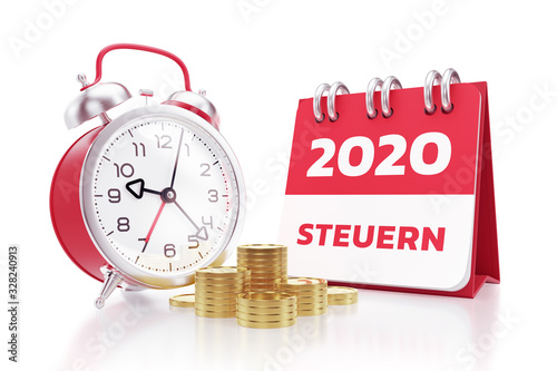 Taxes 2020 (Version of Deutsch Translation). 3D rendering graphics on the theme of Tax Payments. photo