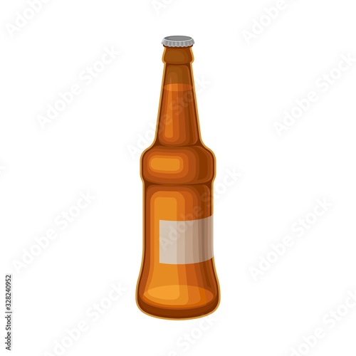 Full Glass Bottle of Beer Isolated on White Background Vector Illustration