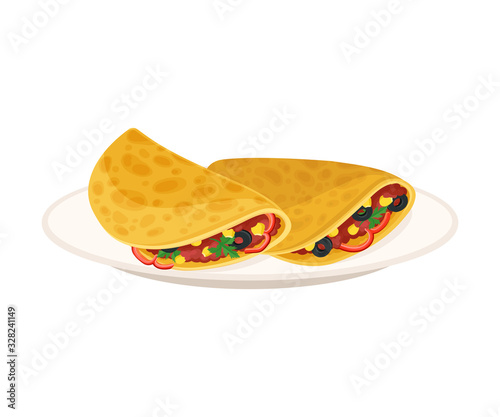Tacos or Burritos Rested on Ceramic Plate Vector Illustration
