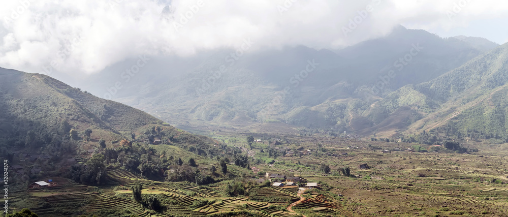 panorama countryside Rice field and rolling hills