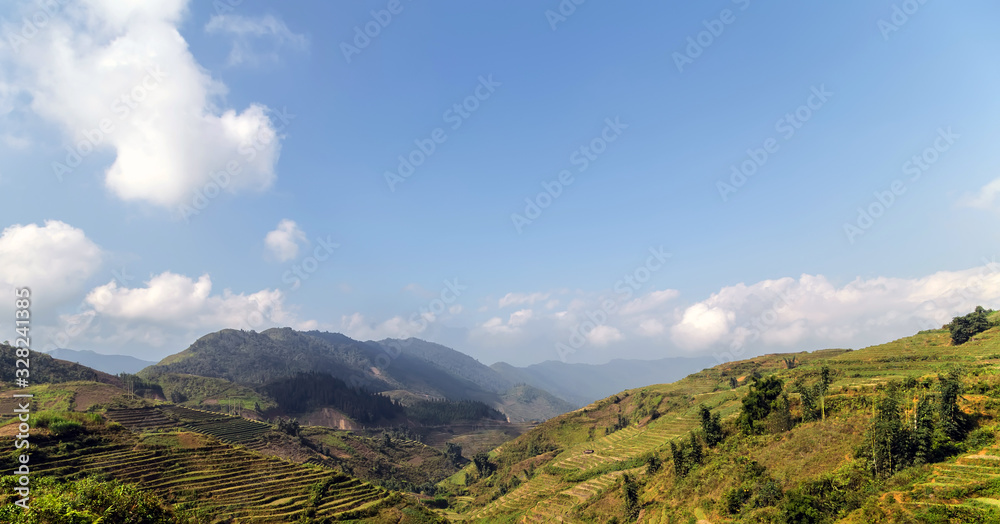 Mountain range silhouettes fog nature background Mountain range silhouettes fog nature background