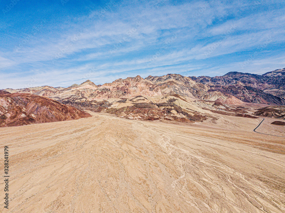 Aerial view of the Death Valley desert in California USA. Artist palette