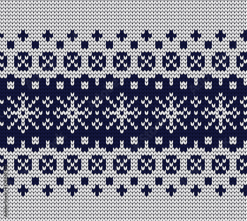 Knitted vector seamless decorative winter border with snowflakes.