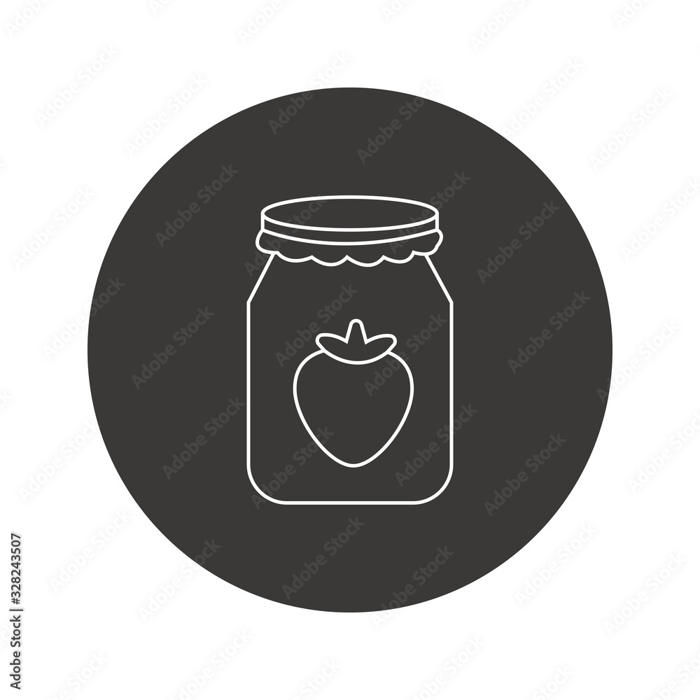 Strawberry jam in glass jar flat line icon Strawberry jam in glass jar flat line icon