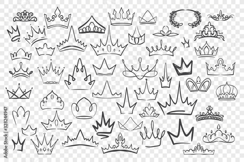 Various hand drawn crowns set