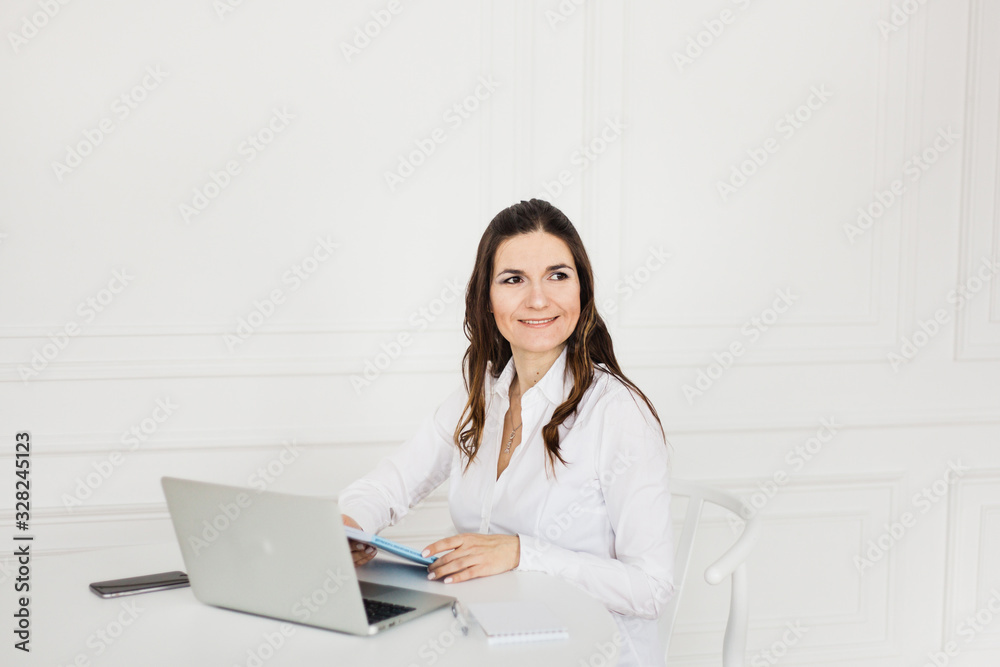 Girl working on laptop, Manager, freelancer, Internet use Girl working on laptop, Manager, freelancer, Internet use
