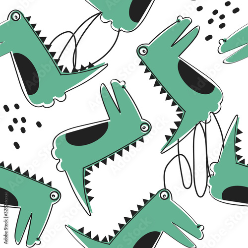 Crocodiles, hand drawn backdrop. Colorful seamless pattern with animals. Decorative cute wallpaper, good for printing. Overlapping background vector. Design illustration