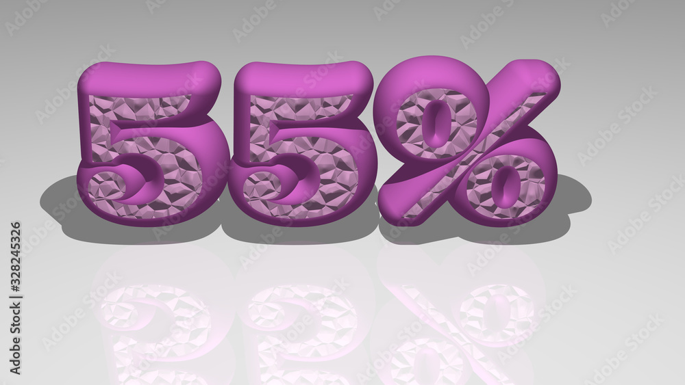 Colorful text of 55% rendered in 3D casting shadows, ideal image for conceptual display and graphical applications Colorful text of 55% rendered in 3D casting shadows, ideal image for conceptual display and graphical applications