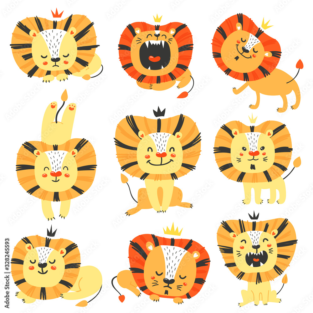 Obraz premium Set of cute lions.