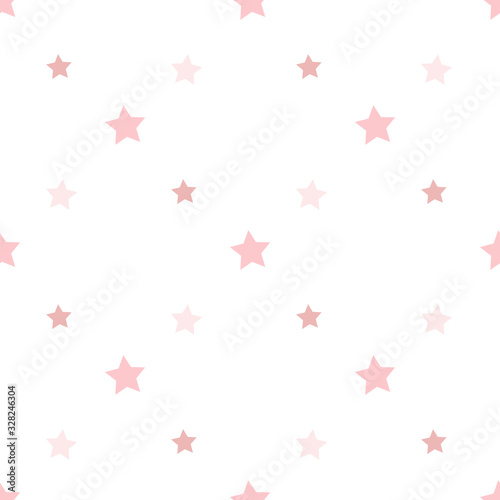 Seamless pattern in charmed light pink stars on white background for plaid, fabric, textile, clothes, tablecloth and other things. Vector image.