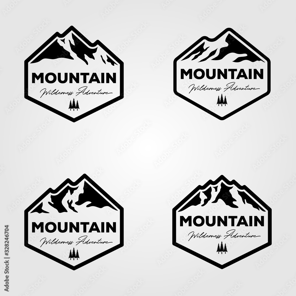 set of vintage mountain adventure outdoor logo vector design illustration