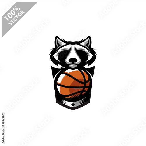 Basketball Racoon team logo design. Scalable and editable vector.