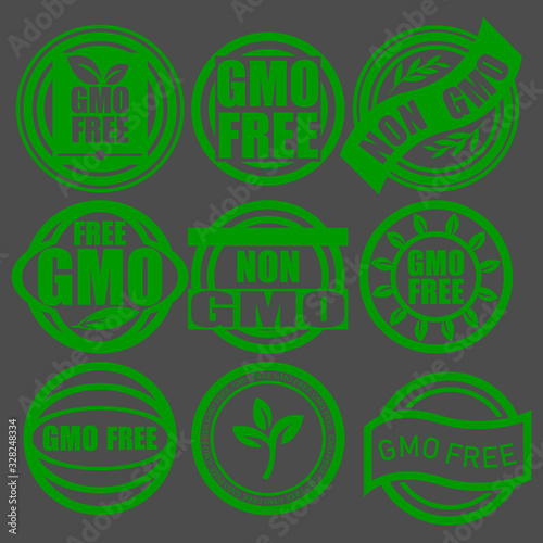 A set of nine different abstract icons for the theme of clean ecology. Products without a genetically modified organism.