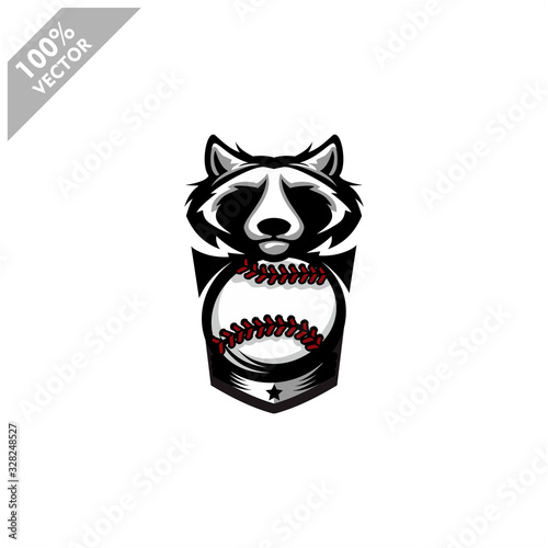 Baseball Racoon team logo design. Scalable and editable vector.