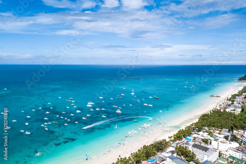 Fototapeta Naklejka Na Ścianę i Meble -  Coastal Resort Scenery of Boracay Island, Philippines, a Tourism Destination for Summer Vacation in Southeast Asia, with Tropical Climate and Beautiful Landscape. Aerial View..