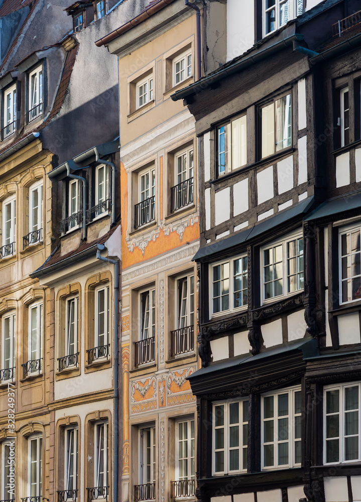 Traditional half-timbered houses street in Strasbourg, Alsace, France