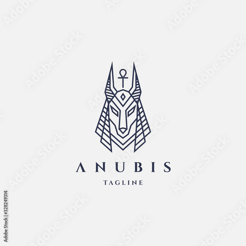 Anubis logo with line style design template vector hipster retro vintage label illustration
