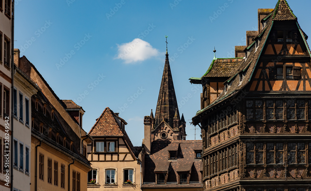 Traditional half-timbered houses street in Strasbourg, Alsace, France