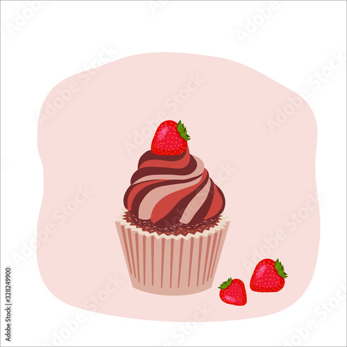 Label  a set of logos for the menu of a restaurant  bakery and confectionery. Birthday greeting card. Cupcake with strawberries  vector