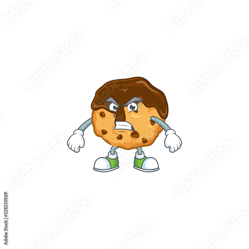 cartoon character of chocolate chips with cream with angry face