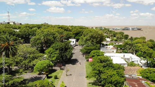 Aerial panoramic view of Henriquez de la Peña street in Colonia del Sacramento, Uruguay photo