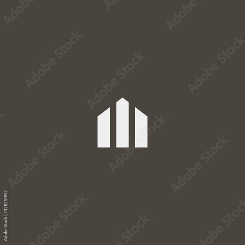 white sign on a black background. simple vector geometric abstract iconic sign of three lines house silhouette