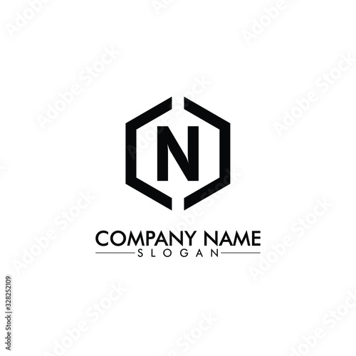hexagon shape with N letter company name logo design vector