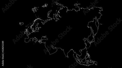 Eurasia continent map outline animation