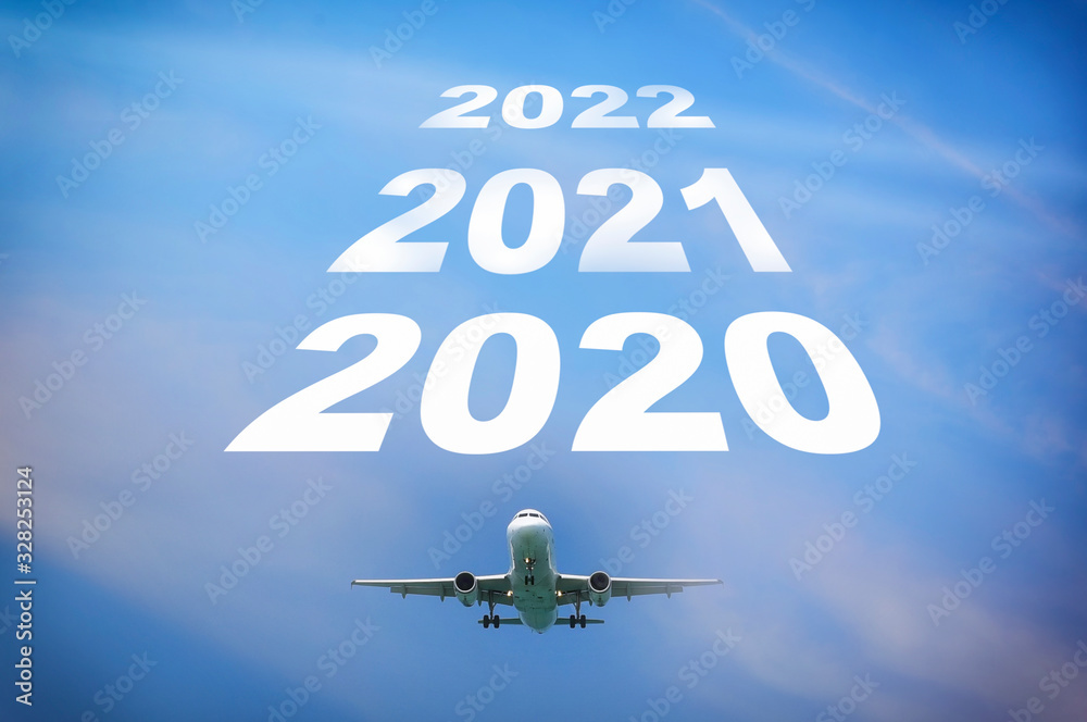Flying to 2020 onward on blue sky background, happiness new year concept and freedom idea Flying to 2020 onward on blue sky background, happiness new year concept and freedom idea