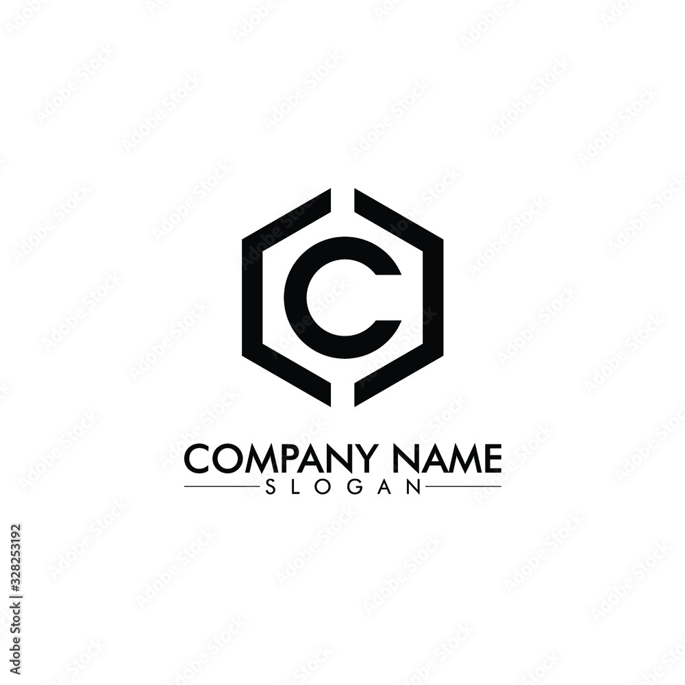 hexagon shape with C letter company name logo design vector hexagon shape with C letter company name logo design vector