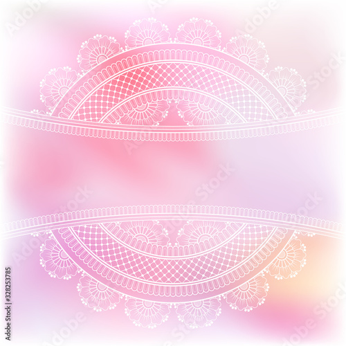 Blurred pastel background with decorative pattern in ethnic oriental style on for greeting card, invitation or announcement
