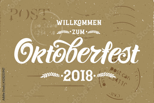 Oktoberfest handwritten lettering. Oktoberfest typography vector design for greeting cards and poster. Beer Festival vector banner. Design template celebration. Vector illustration.