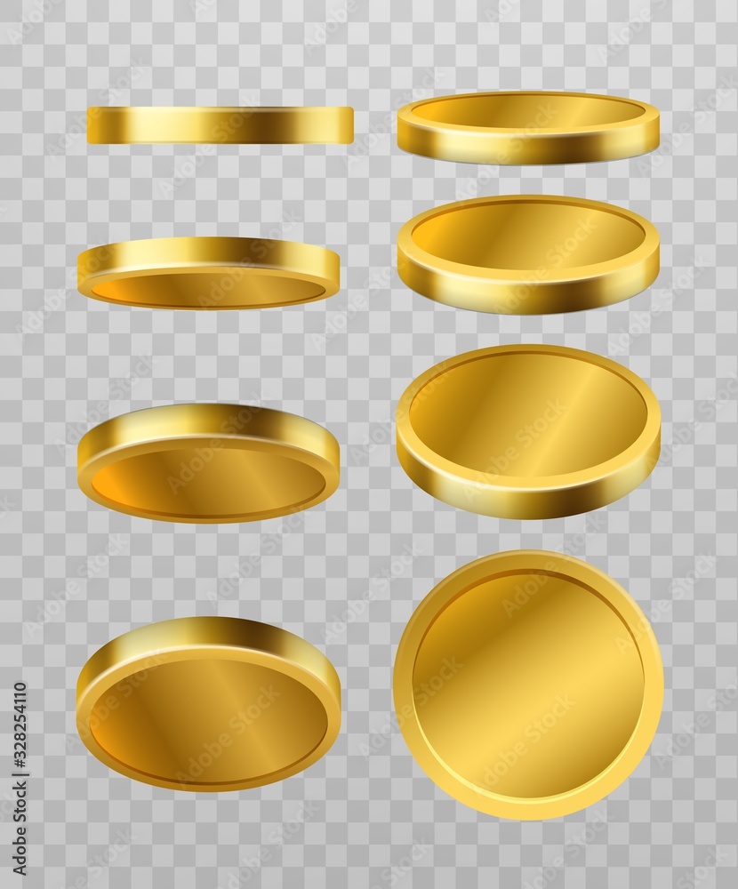 Realistic vector gold coins set. Realistic vector gold coins set.