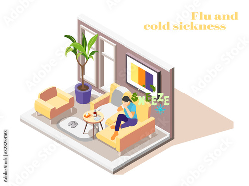 Flu Cold Sickness Isometric Composition