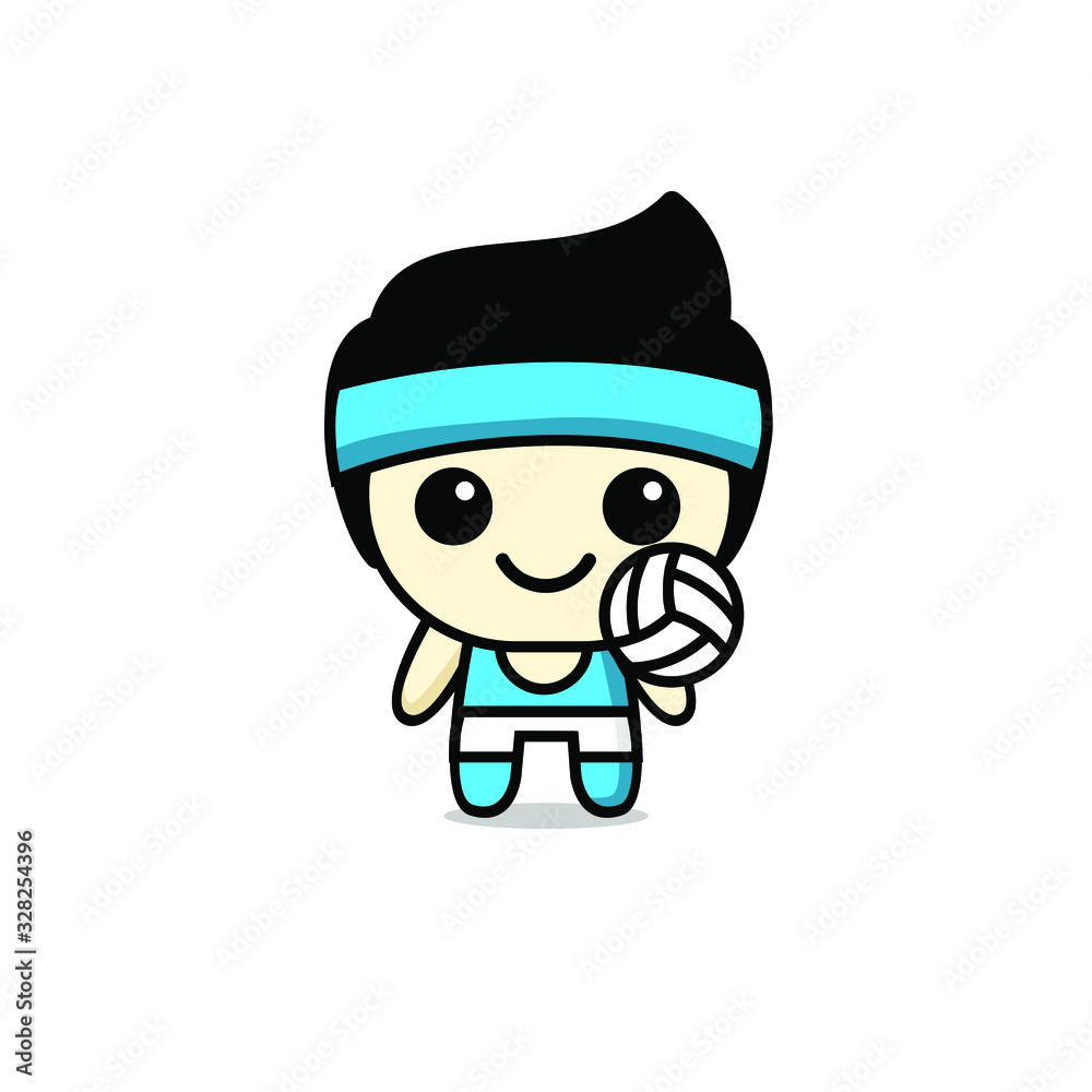 cute kawaii volleyball player character logo icon design vector illustration 