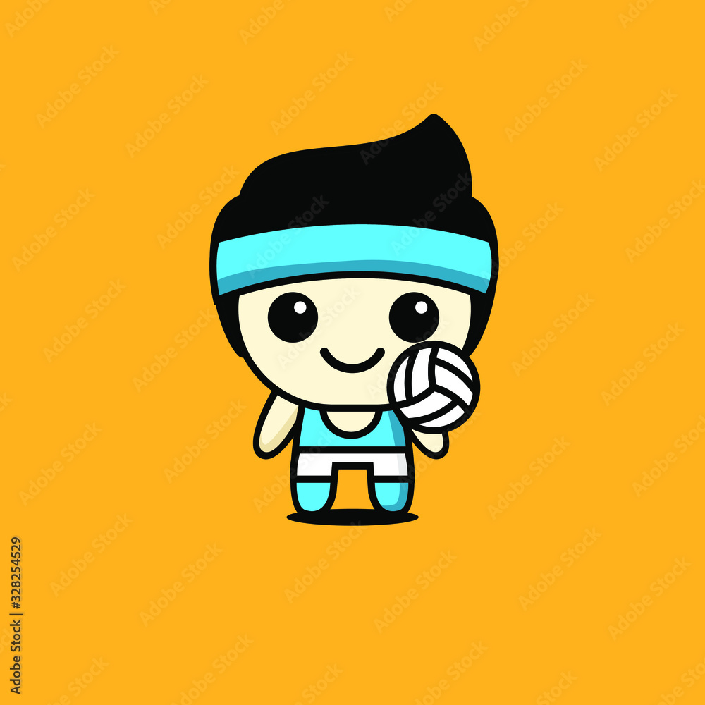 cute kawaii volleyball player character logo icon design vector ...