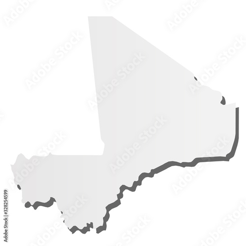 Mali - grey 3d-like silhouette map of country area with dropped shadow. Simple flat vector illustration