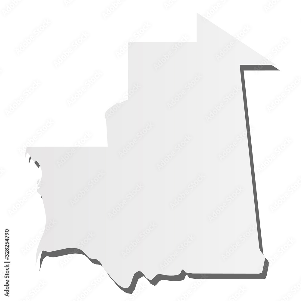 Mauritania - grey 3d-like silhouette map of country area with dropped shadow. Simple flat vector illustration