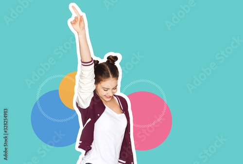 Canvastavla people and party concept - magazine style collage of happy smiling teenage girl