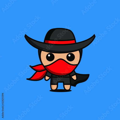 cute kawaii cowboy character logo icon design vector illustration