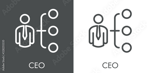 Símbolo CEO. Icono plano lineal diagrama de flujo en fondo gris y fondo blanco