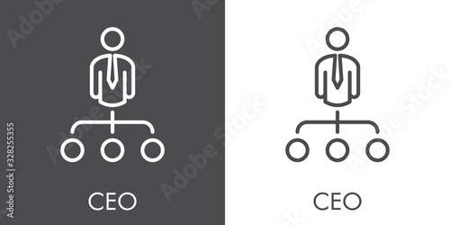 Símbolo CEO. Icono plano lineal diagrama de flujo en fondo gris y fondo blanco