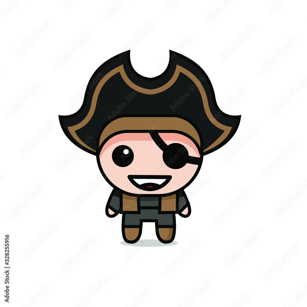 cute kawaii pirate character logo icon design vector illustration