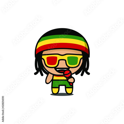 cute kawaii Rasta reggae character logo icon design vector