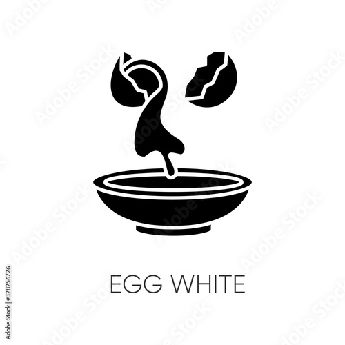 Egg white black glyph icon. Cracked shell with albumen. Protein source. Natural moisturizer. Dermatology with organic components. Silhouette symbol on white space. Vector isolated illustration