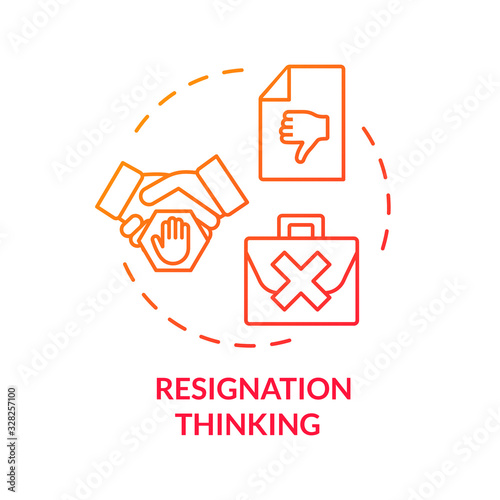 Resignation thinking red concept icon. Leaving job. Corporate conflict. Dismissed from position. Burnout symptom idea thin line illustration. Vector isolated outline RGB color drawing
